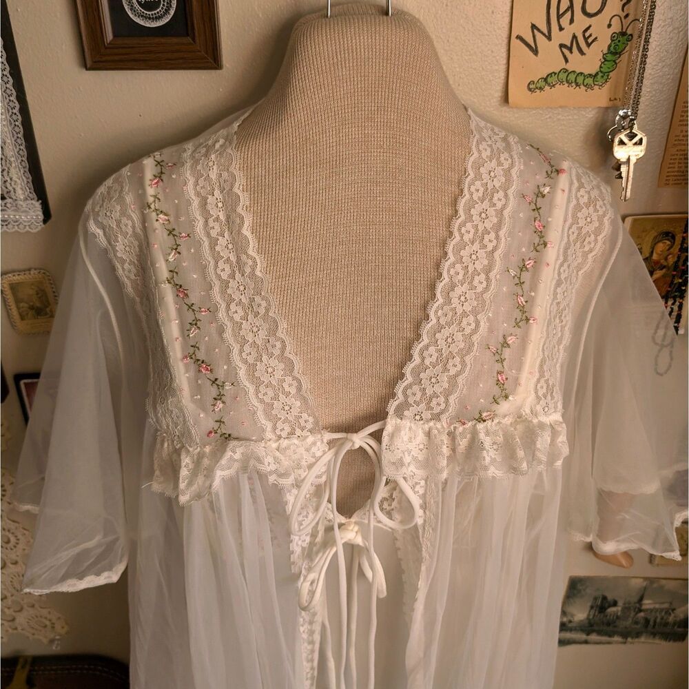 Vintage 60s Lace Petticoat Slip Dress Lingerie Set Women's Medium/Large White - Picture 4 of 9